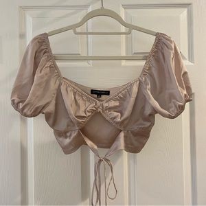COTTON CANDY LA CHAMPAGNE GOING OUT TOP TIE FRONT CROP BLOUSE